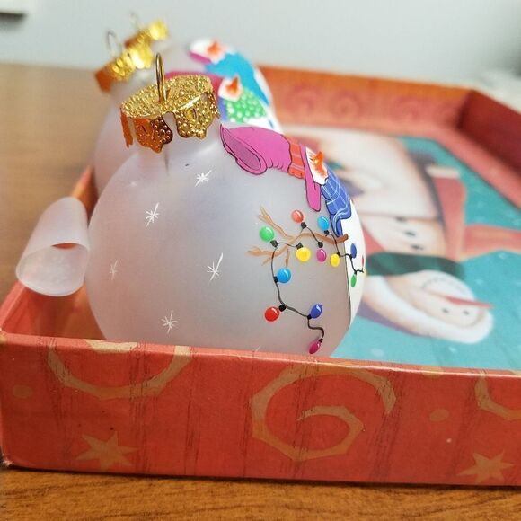 Set of 3  Hand painted 3D snowman ornaments. Aprox 8". - Picture 3 of 7